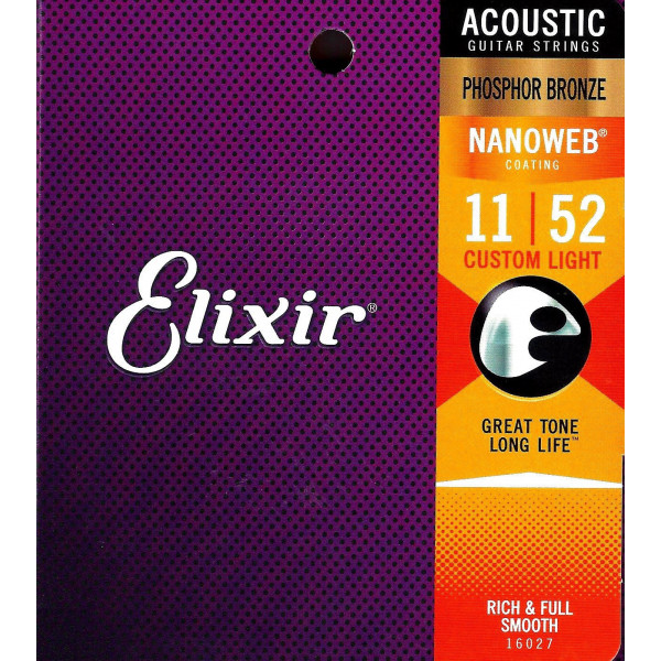 Elixir Custom Light Phosphor Bronze Akustikgitarrensaiten mit NANOWEB-Beschichtung