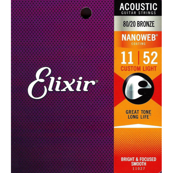 Elixir Custom Light 80/20 Bronze Akustikgitarrensaiten mit NANOWEB-Beschichtung