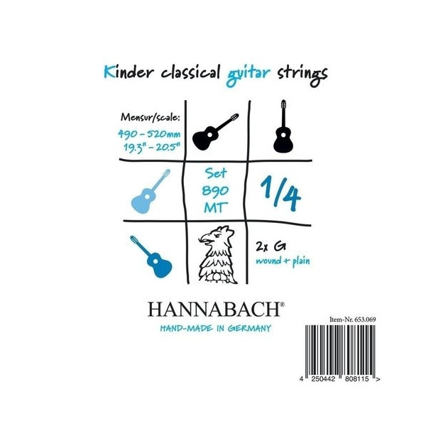 Hannabach Klassikgitarrensaiten Serie 890 1/4 Kindergitarre Mensur: 49-52cm