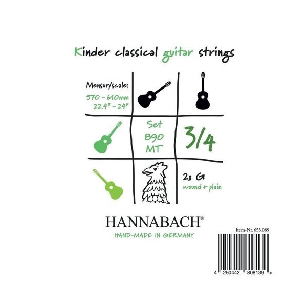 Hannabach Klassikgitarrensaiten Serie 890 3/4 Kindergitarre Mensur: 57-61cm