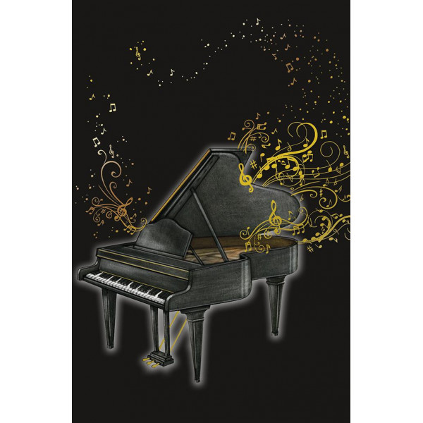 Doppelkarte Piano und goldene Noten