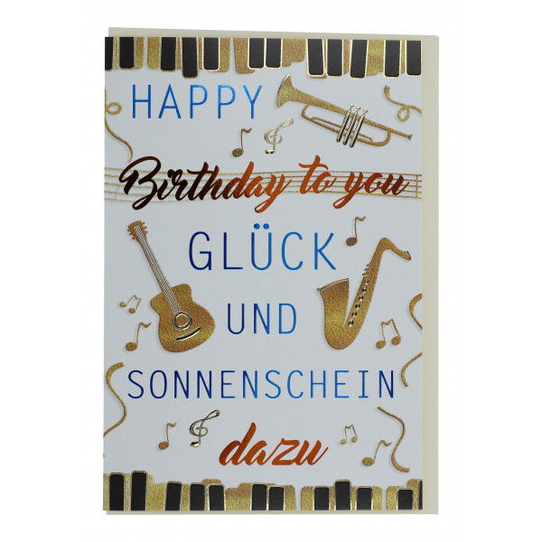 Geburtstags-Doppelkarte, Happy Birthday to you, Glück und Sonnenschein dazu